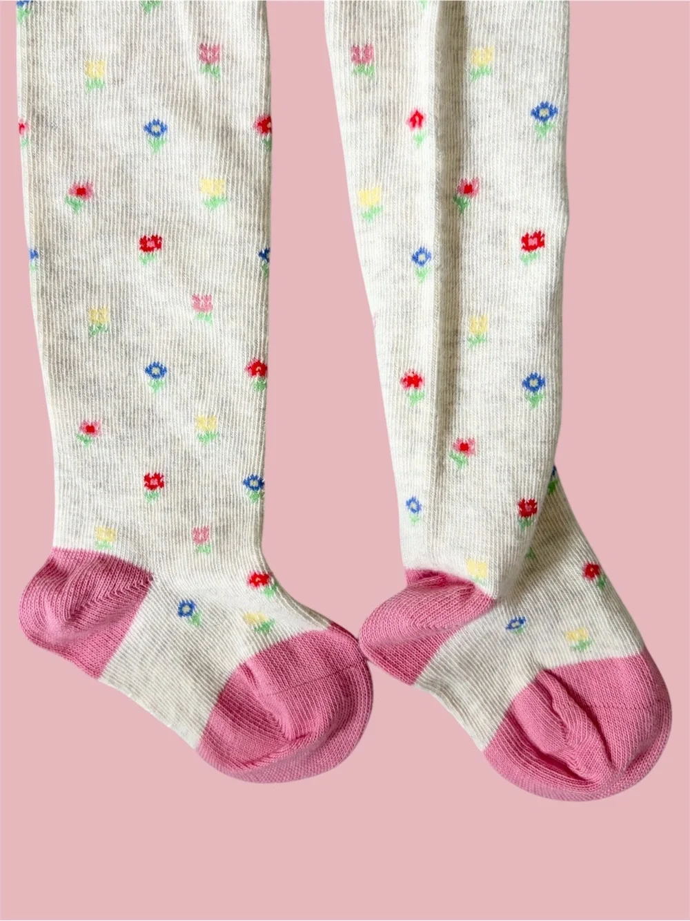 NWOT Baby Boden Everyday Floral Tights, Ivory Pink 3-6 Months Flower Cotton Soft